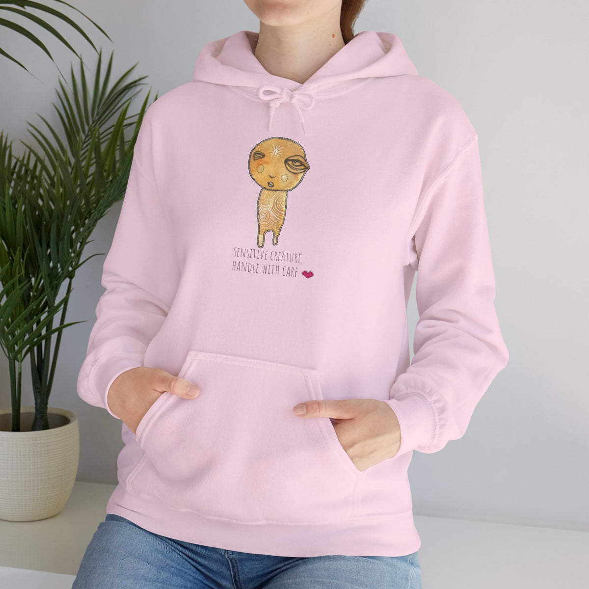 Sensitive Creature. Handle with Care hoodie by C.Cambrea, size and fit reference chart