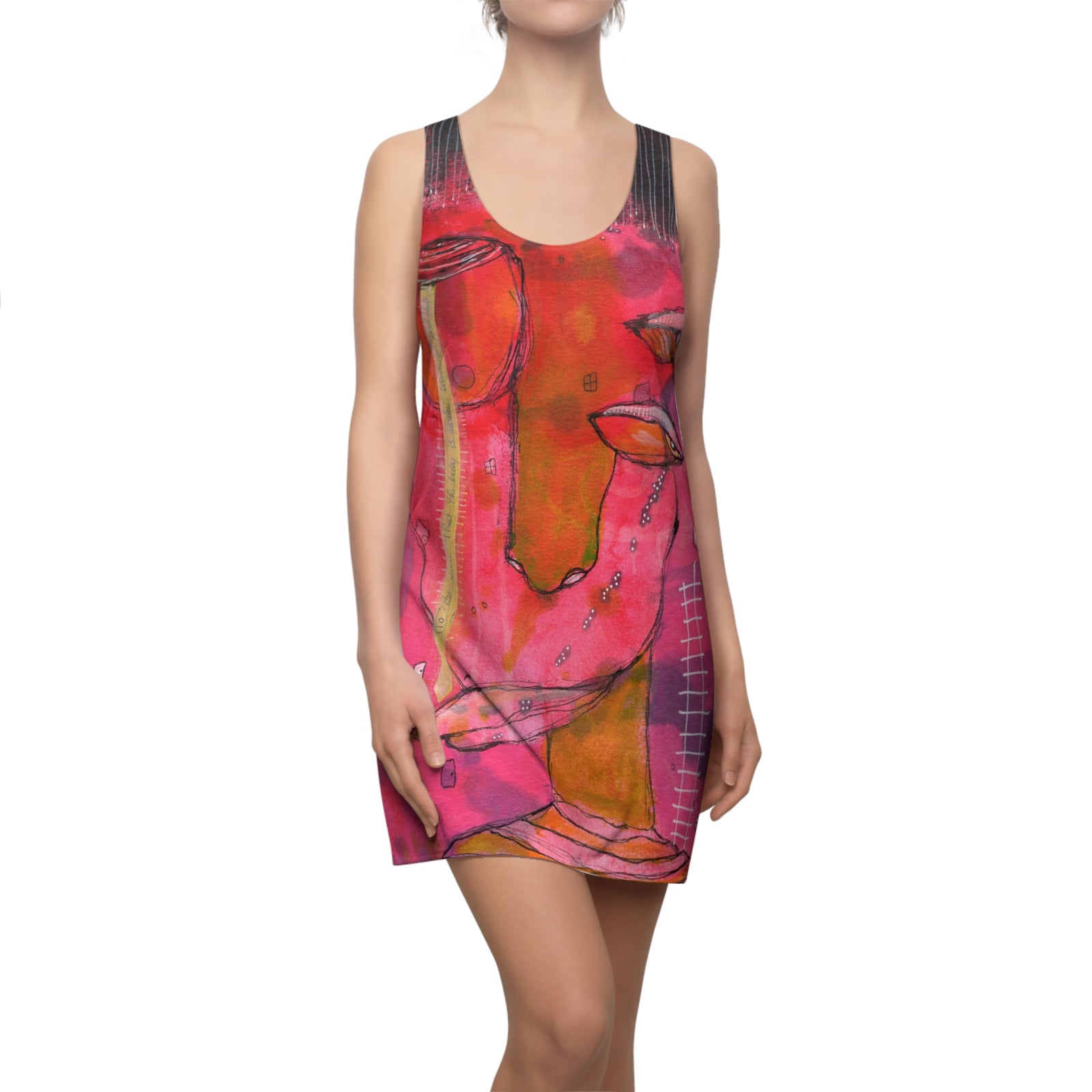 Colorful Dress Pink Racerback Mini Tank Sexy Above the Knee Unique Original Art Womens Clothing Artsy Designer Fashion