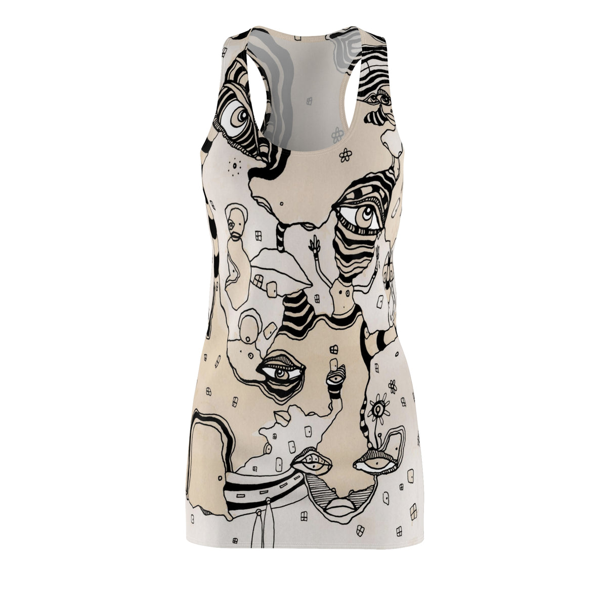 &quot;Stained 01&quot; Trippy Mini Racerback Dress Unique Coffee Stained Goth Rocker Maximalist Fashion