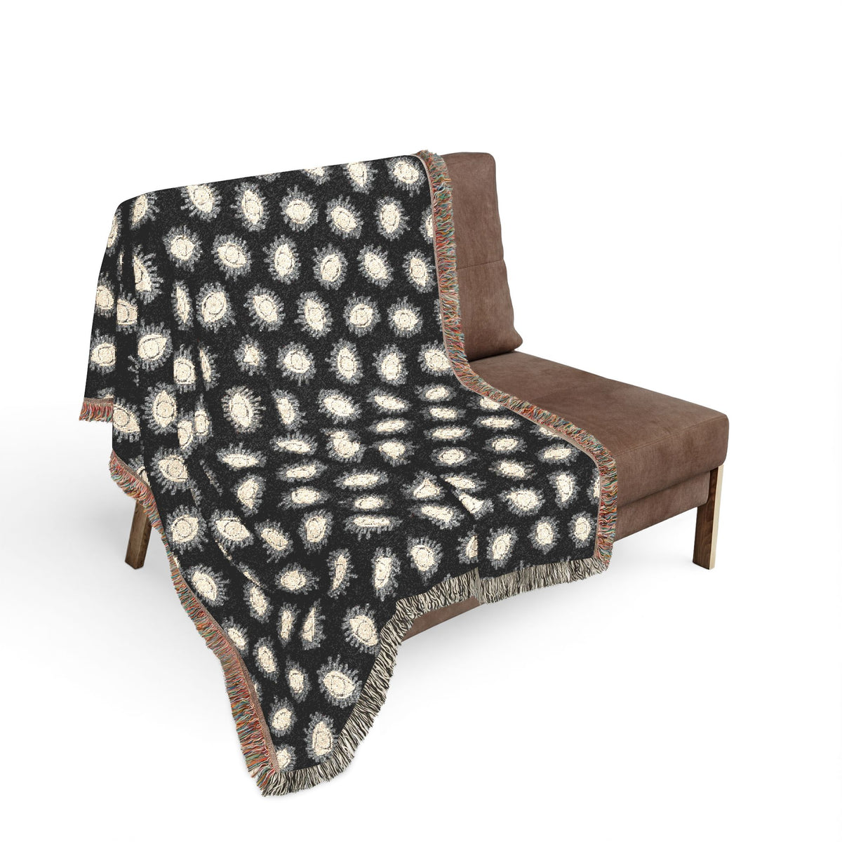 Woven Blanket with Abstract Eye Pattern in Black for Living Room Sofa, Couch Throws, Bed Covers. Soft snuggles