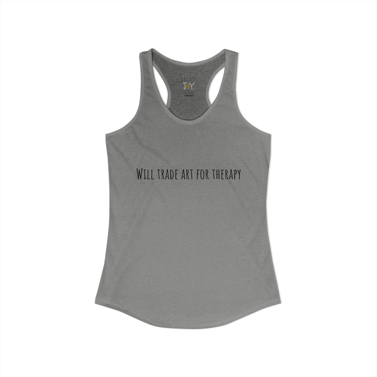 Will Trade Art For Therapy racerback tank by C.Cambrea, size and fit reference chart
