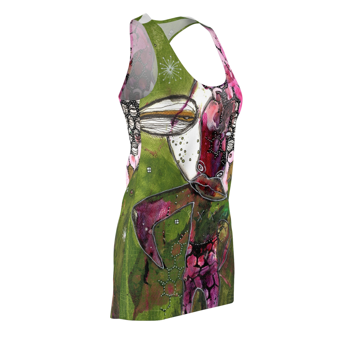 Racerback Dress, Colorful Mini Above the Knee Unique Original Art Fashion Women's Clothing, Tank Designer Fashion, Bizarre Weird Goth Dress