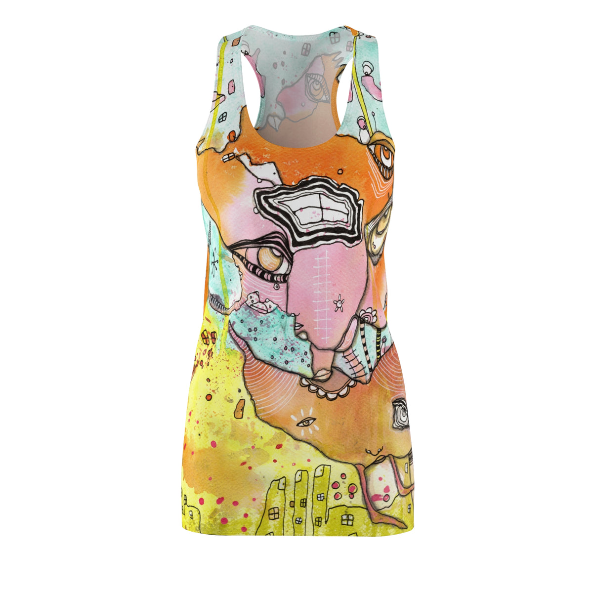 Mini Racerback Dress Unique Above the Knee Colorful Unusual Original Art Fashion Womens Dresses Clothing Bizarre Weird Tank Fashion Dresses