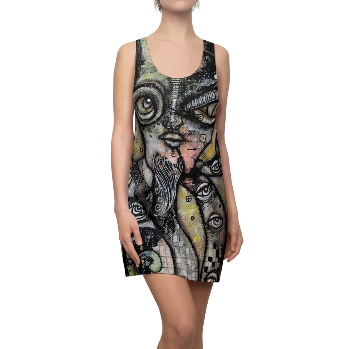 &quot;Octopus Queen&quot; Dark Goth Mini Above the Knee Racerback Dress