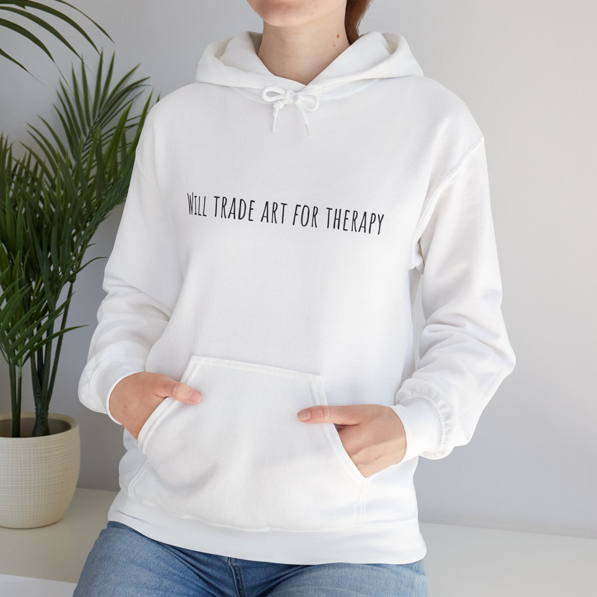 Will Trade Art For Therapy hoodie by C.Cambrea, fabric and stitching detail