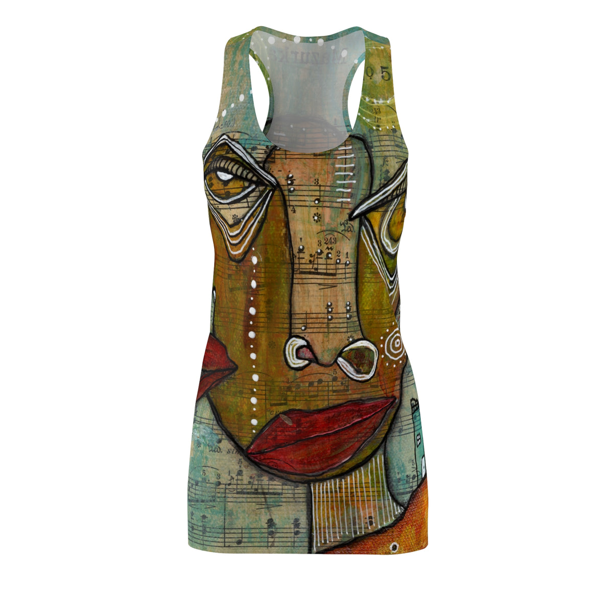 Crazy Mini Racerback Dress Unique Above the Knee Neutral Trippy Face Original Art Fashion Womens Dresses Clothing Bizarre Weird Tank Dress