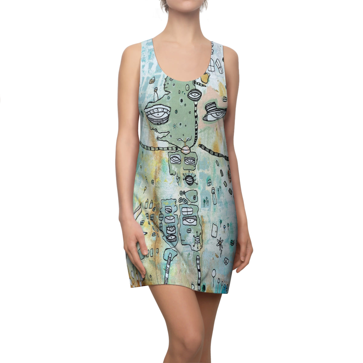 &quot;Growing Together&quot; Fun Maximalist Mini Racerback Dress Original Abstract Art