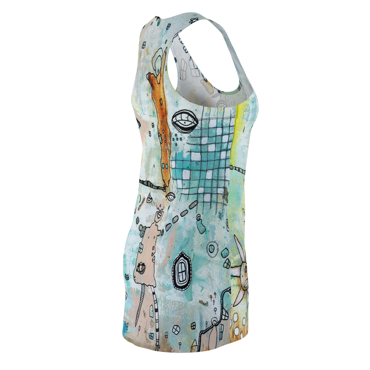 &quot;Growing Together&quot; Fun Maximalist Mini Racerback Dress Original Abstract Art