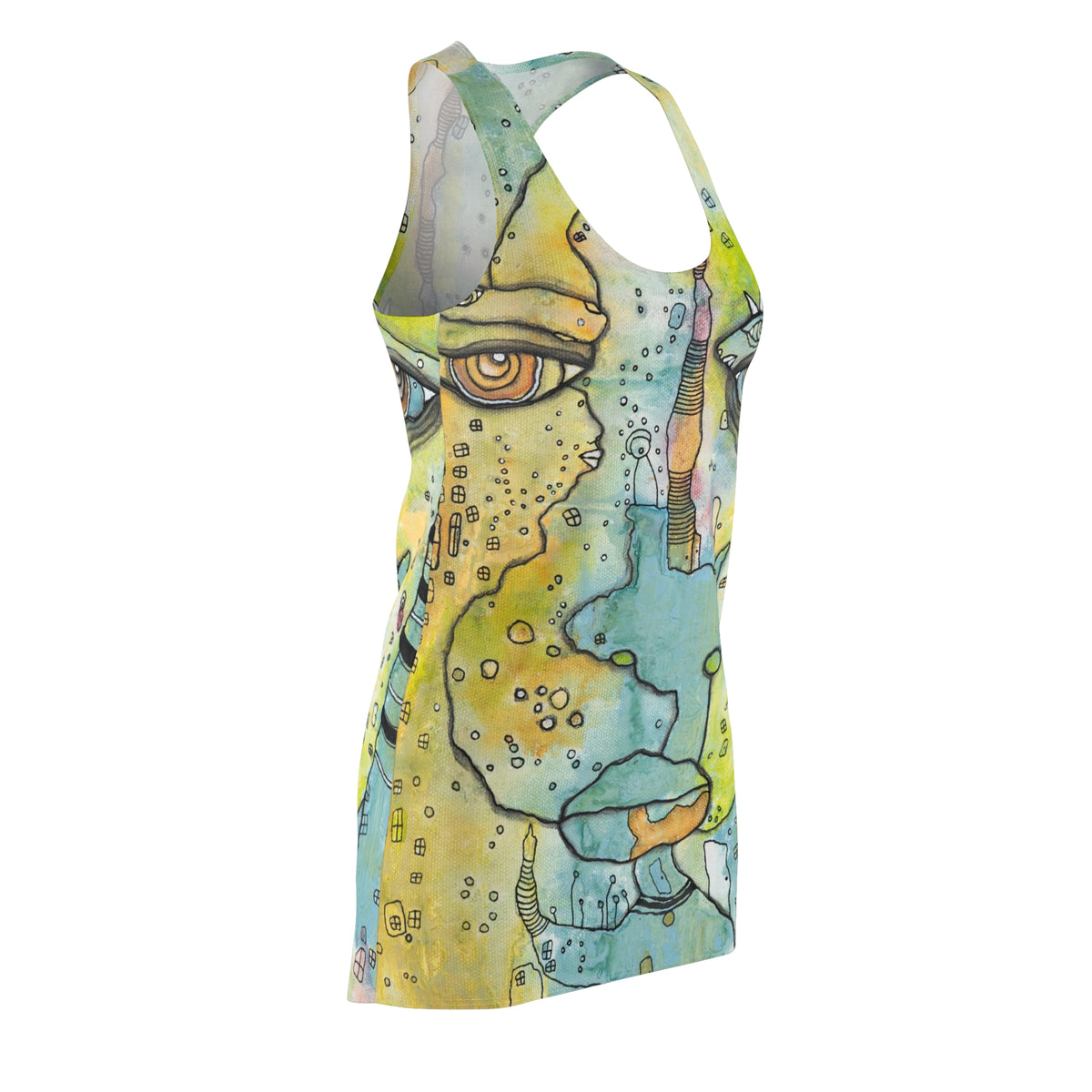 Mini Racerback Dress Original Art Face Fashion Print Women's Beach Sun Tank Dresses Clothing Goth Rocker Bizarre Weird Ladies Accessories
