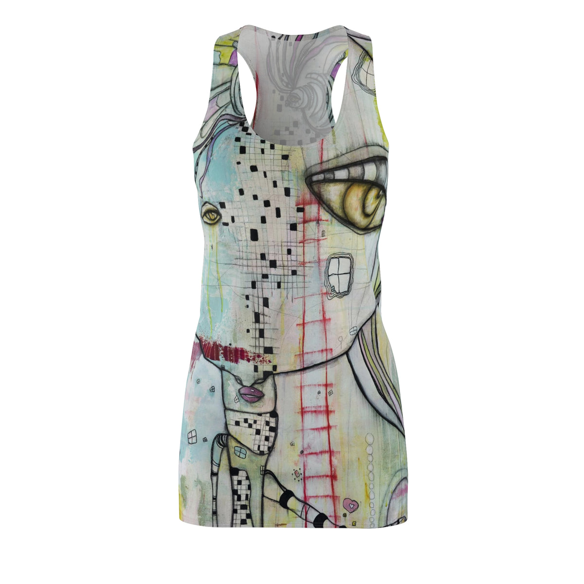 &quot;Almost Together&quot; Colorful Maximalist Mini Racerback Dress Original Abstract Art Fashion