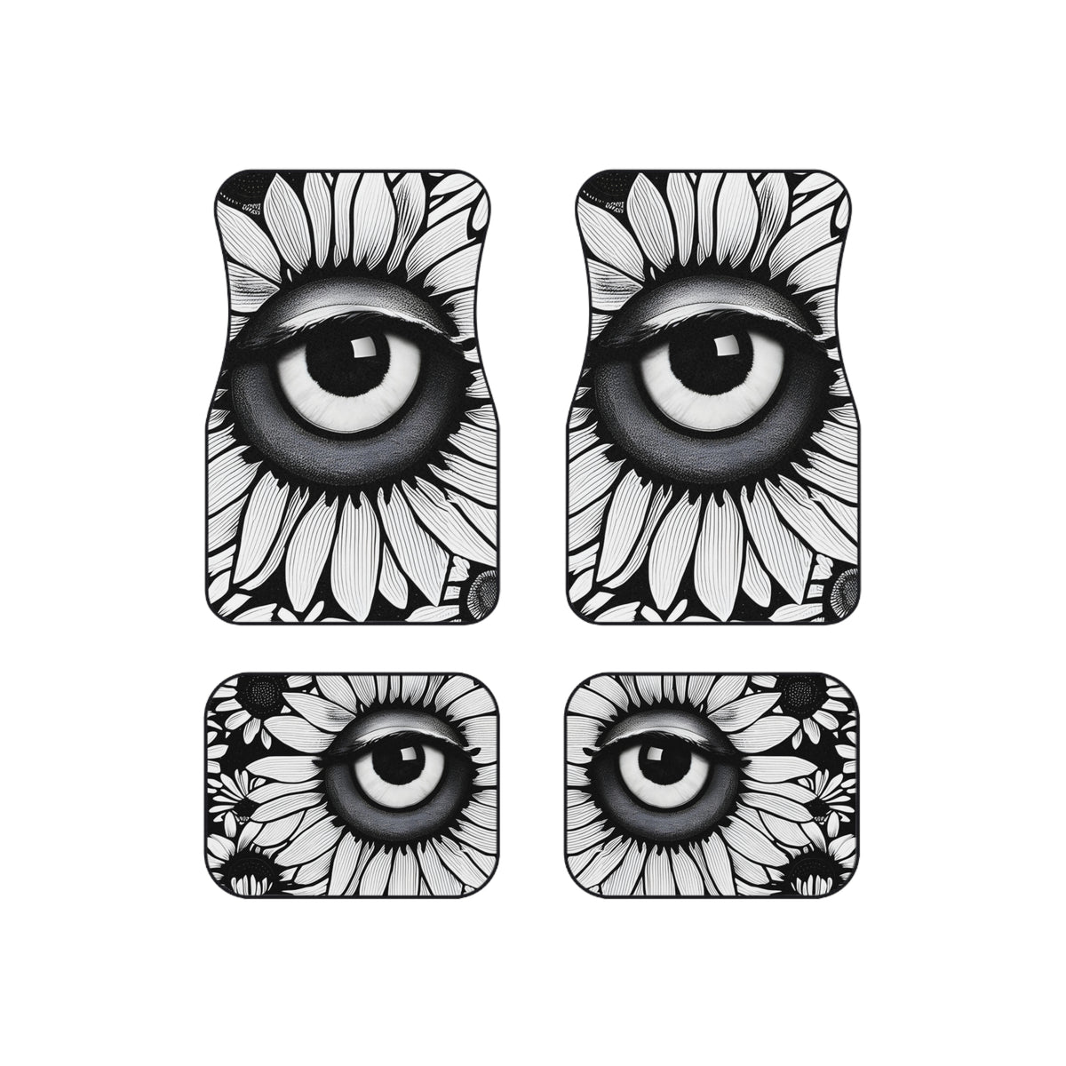 Car Floor Mats Set of 4 Black and White Original Art Sunflower Eyes Vehicle Accessories