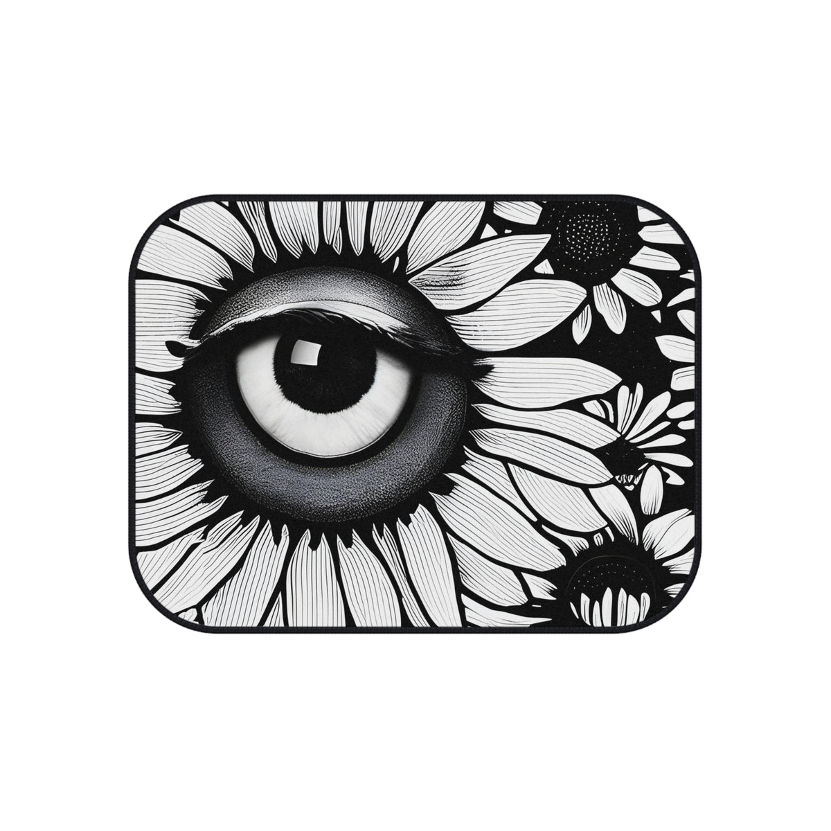 Car Floor Mats Set of 4 Black and White Original Art Sunflower Eyes Vehicle Accessories