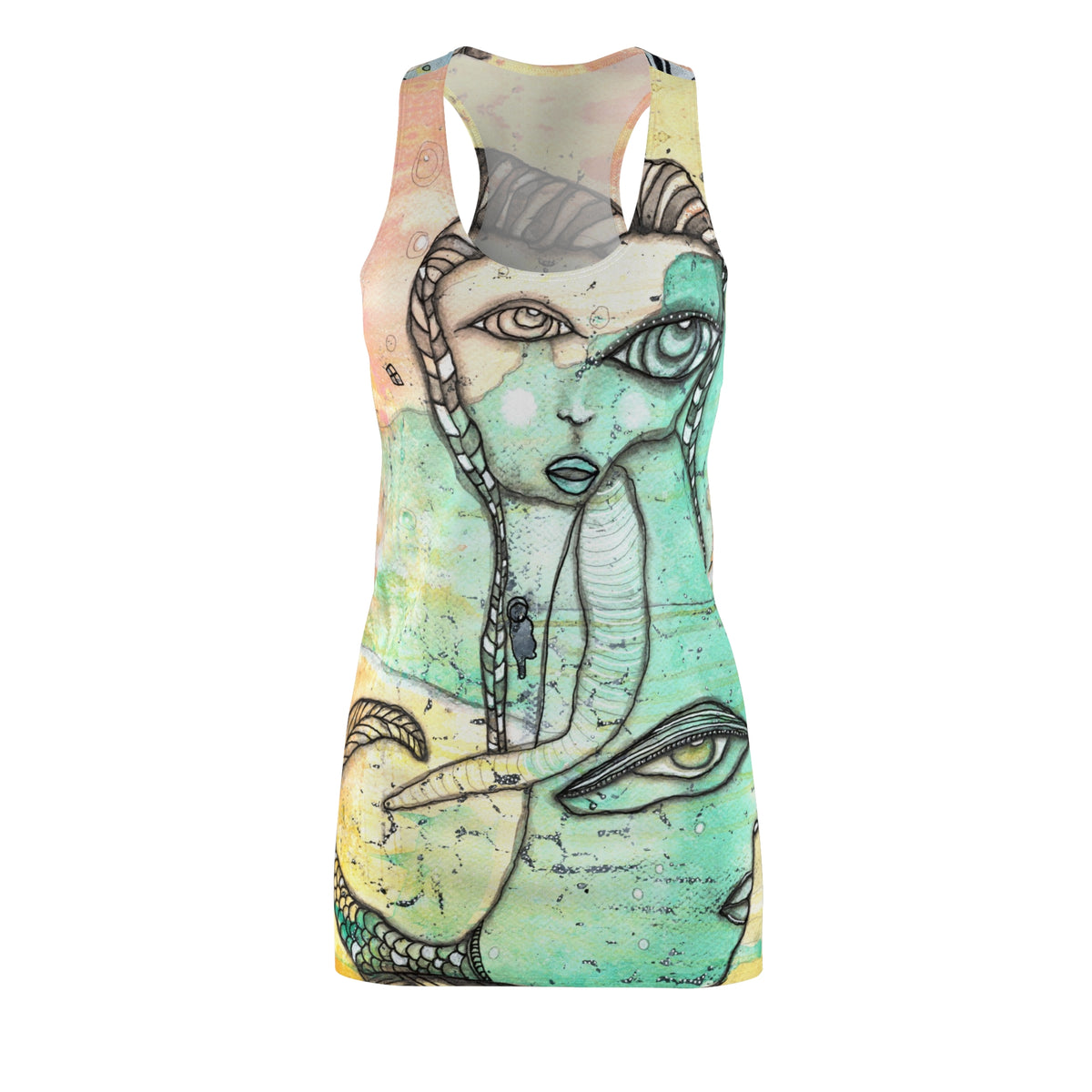 Mermaid Mini Dress Racerback Unique Above the Knee Original Unique Yemaya Ocean Art Fashion Women's Dresses Clothing Dresses Accessories