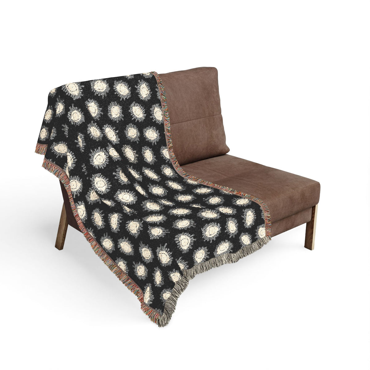 Woven Blanket with Abstract Eye Pattern in Black for Living Room Sofa, Couch Throws, Bed Covers. Soft snuggles