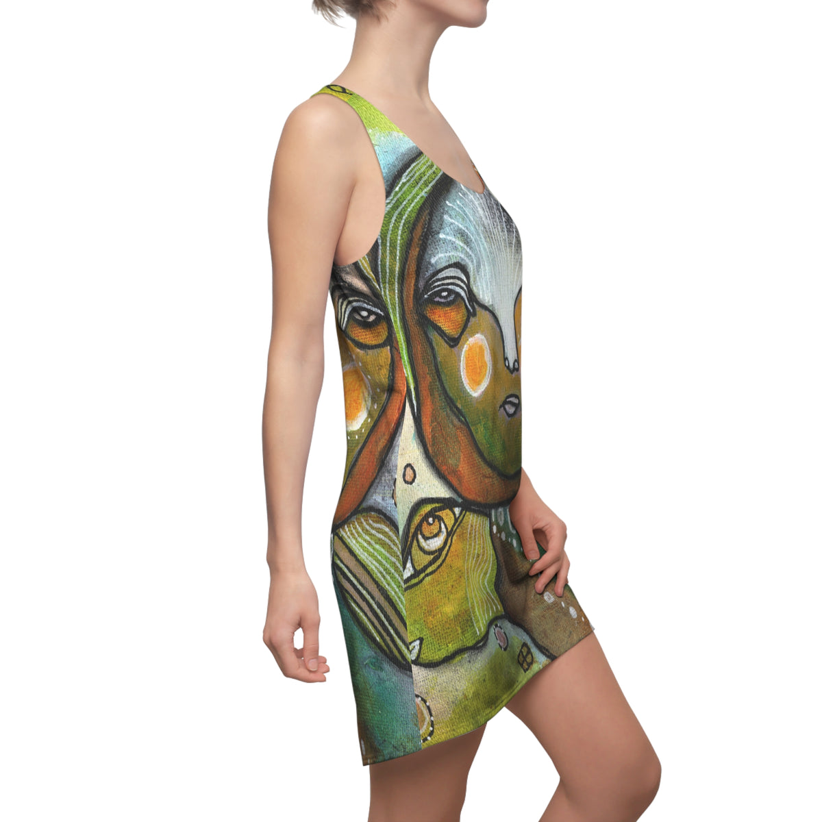 Fun Colorful Dress Racerback Mini Tank Sexy Above the Knee Unique Original Art Womens Clothing Artsy Designer Fashion