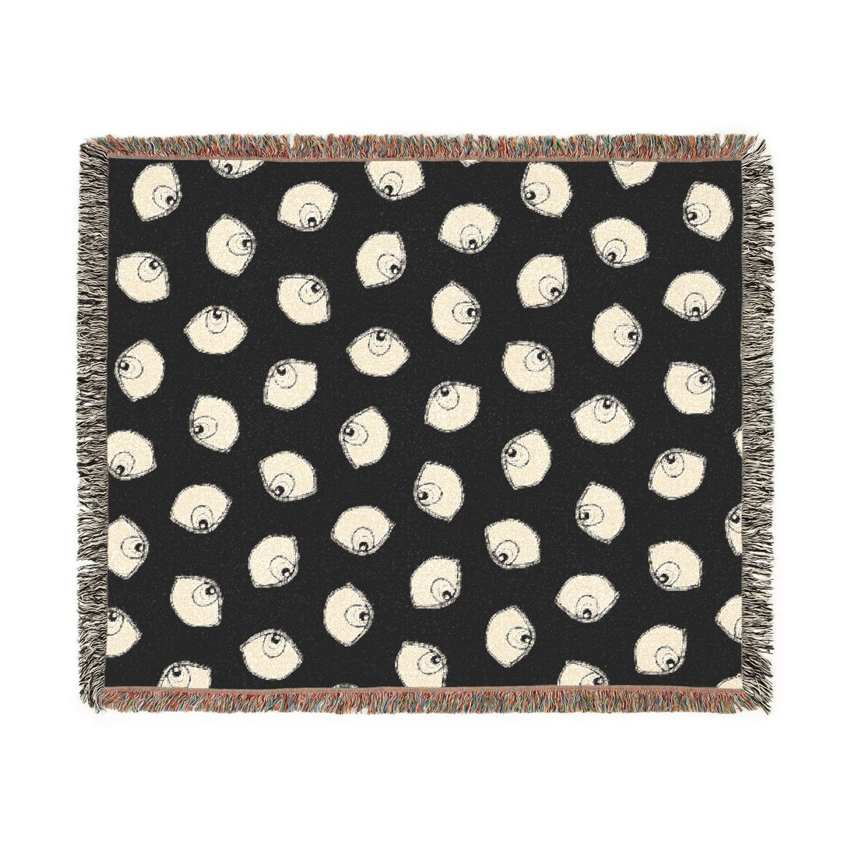 Woven Blanket with Abstract Eye Pattern in Black for Living Room Sofa, Couch Throws, Bed Covers. Soft snuggles
