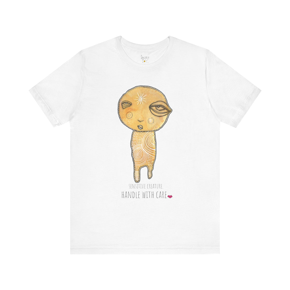Sensitive Creature. Handle with Care t-shirt by C.Cambrea, back view on model