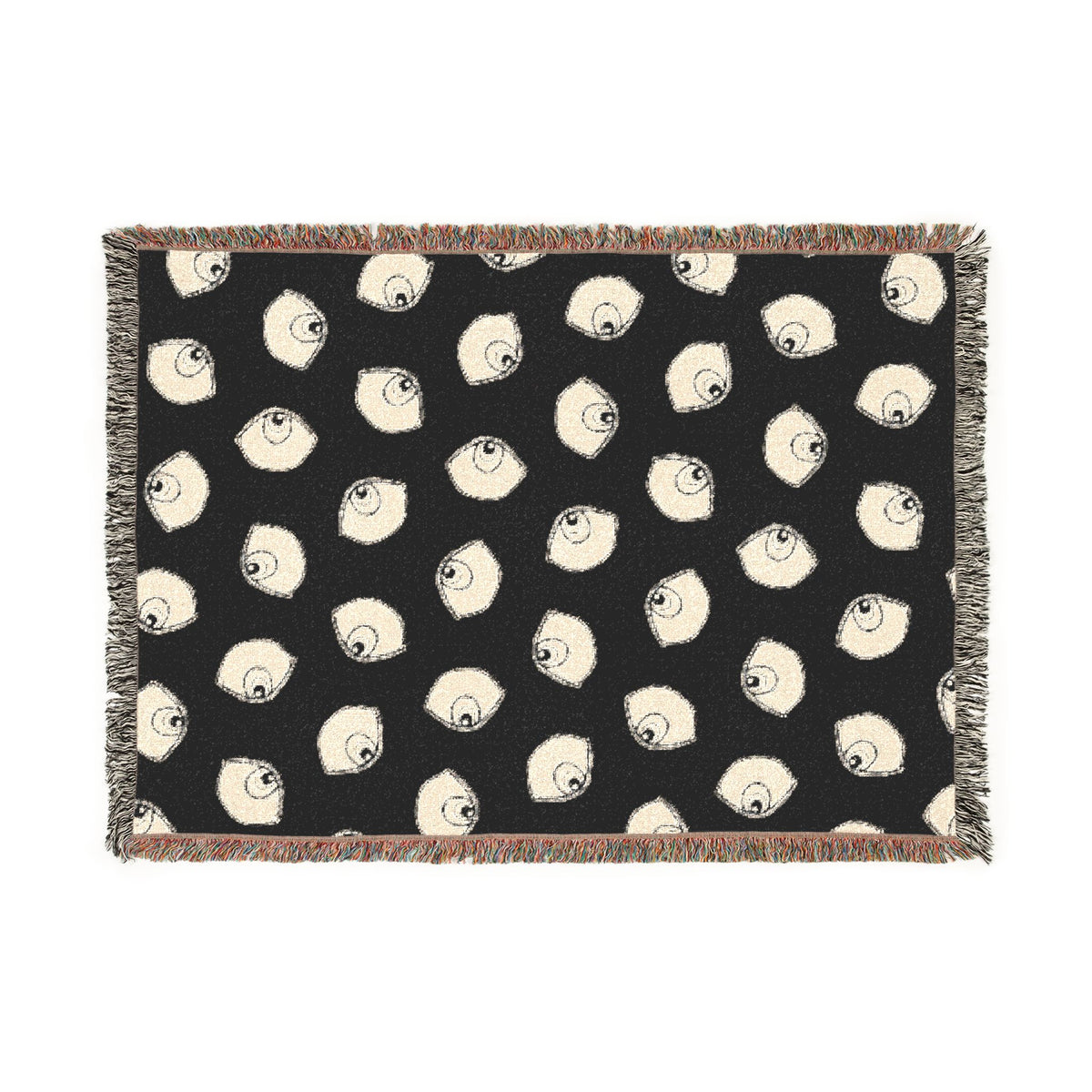 Woven Blanket with Abstract Eye Pattern in Black for Living Room Sofa, Couch Throws, Bed Covers. Soft snuggles
