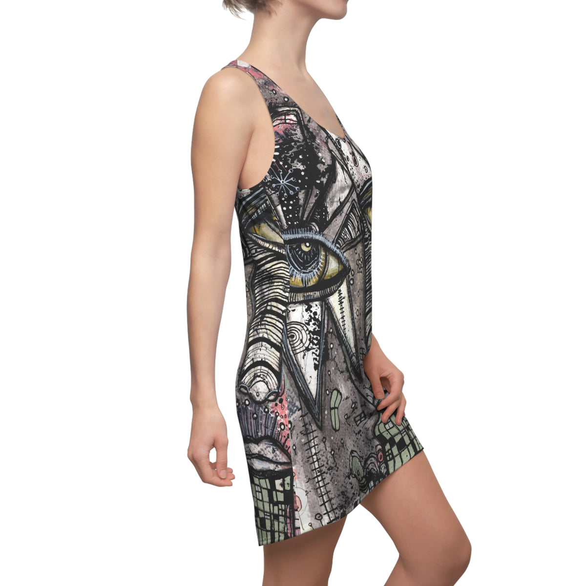 &quot;Written in the Stars 02&quot; Dark Goth Rocker Maximalist Fashion Racerback Mini Dress