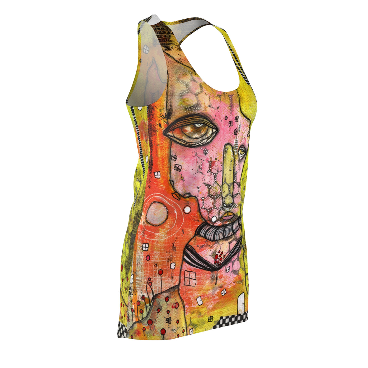 Racerback Dress Colorful Mini Above the Knee Unique Original Art Fashion Women's Clothing, Tank Designer Fashion, Bizarre Weird Goth Dress