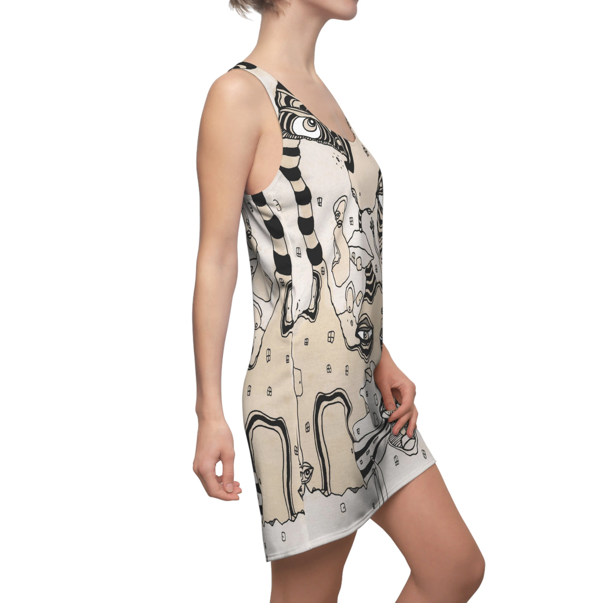 &quot;Stained 01&quot; Trippy Mini Racerback Dress Unique Coffee Stained Goth Rocker Maximalist Fashion