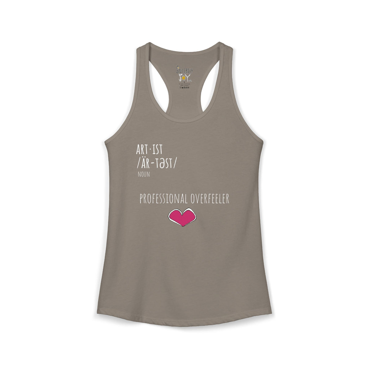 Professional Overfeeler racerback tank top by C.Cambrea, close-up of print detail