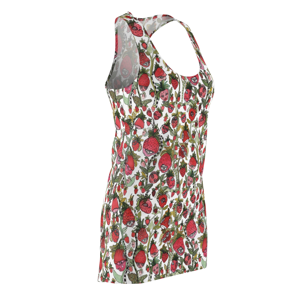 Strawberries Mini Racerback Dress Unique Above the Knee Colorful Strawberry Original Art Fashion Womens Dresses Clothing Fun Cute Tank Dress