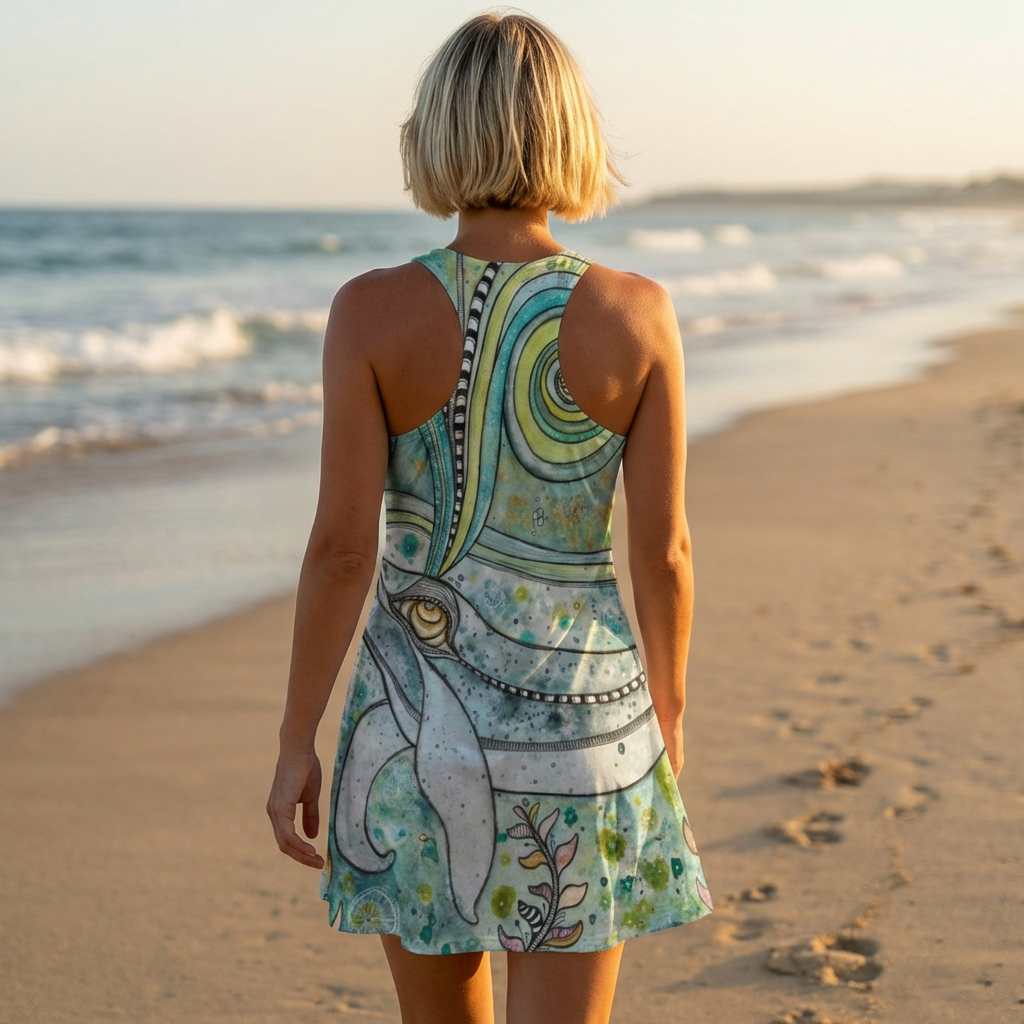 Whale Mini Tank Dress Racerback Original Animal Print Design | Ocean Creature Art | Sexy Above the Knee | Unique Fun Womens Artsy Clothing