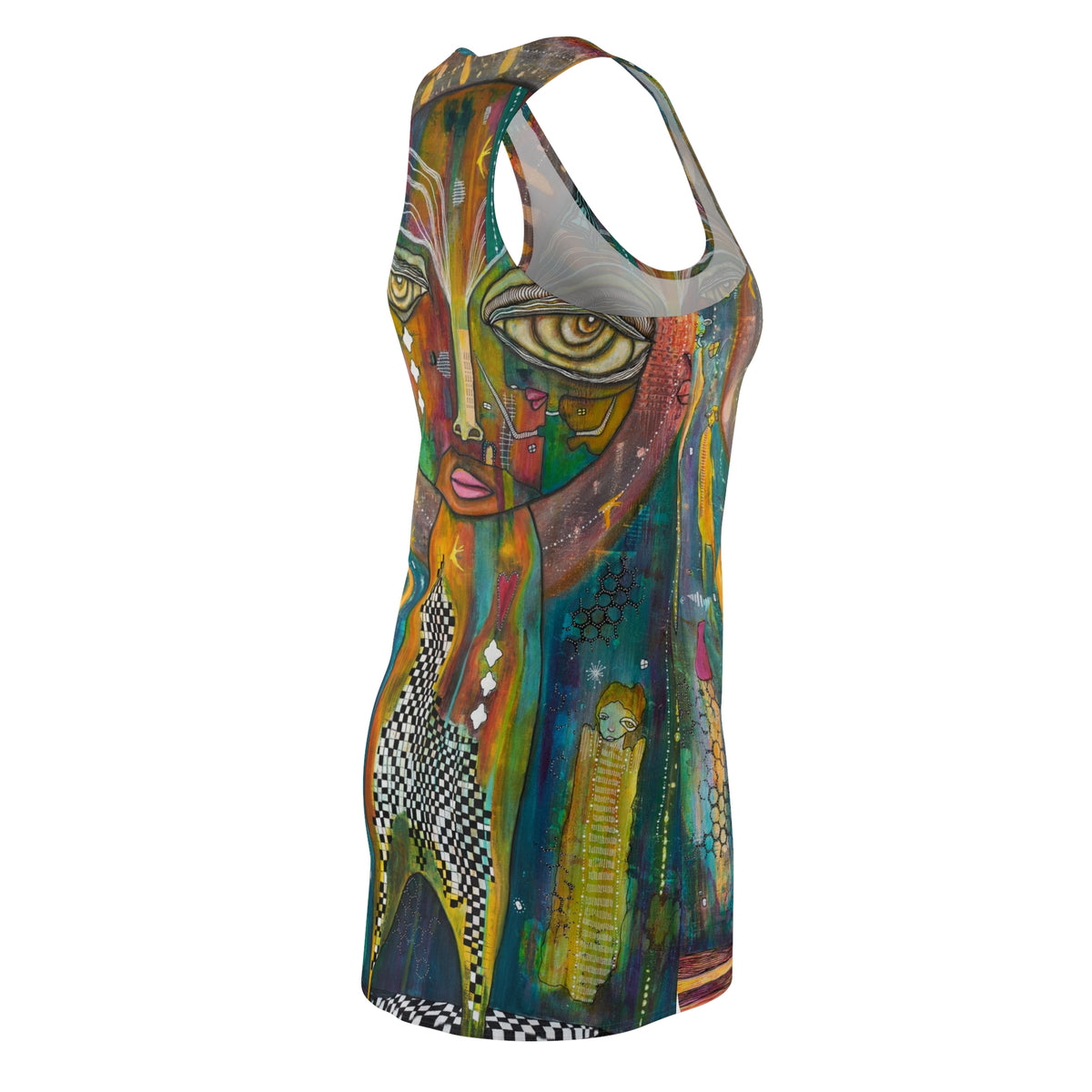Racerback Dress Colorful Mini Above the Knee Unique Original Art Fashion Women's Clothing, Tank Designer Fashion, Bizarre Weird Goth Dress