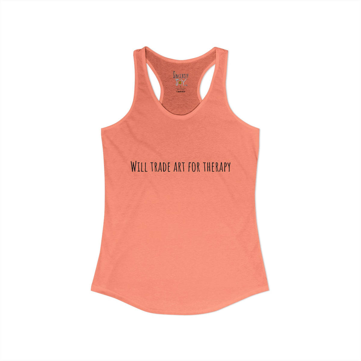 Will Trade Art For Therapy racerback tank by C.Cambrea, back view on model