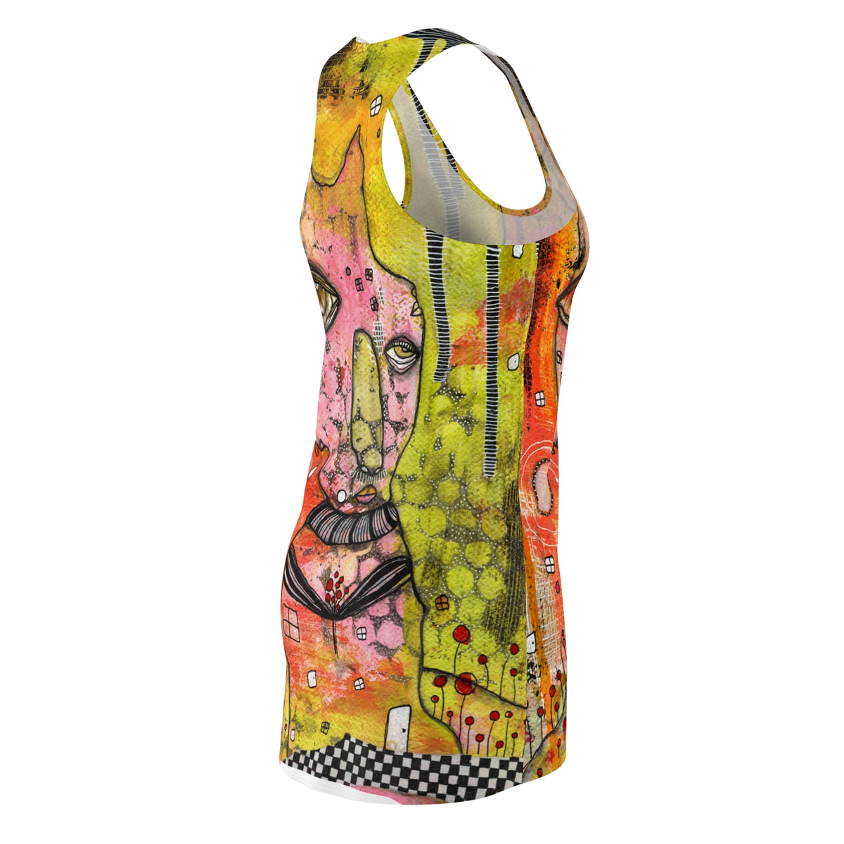 Racerback Dress Colorful Mini Above the Knee Unique Original Art Fashion Women's Clothing, Tank Designer Fashion, Bizarre Weird Goth Dress