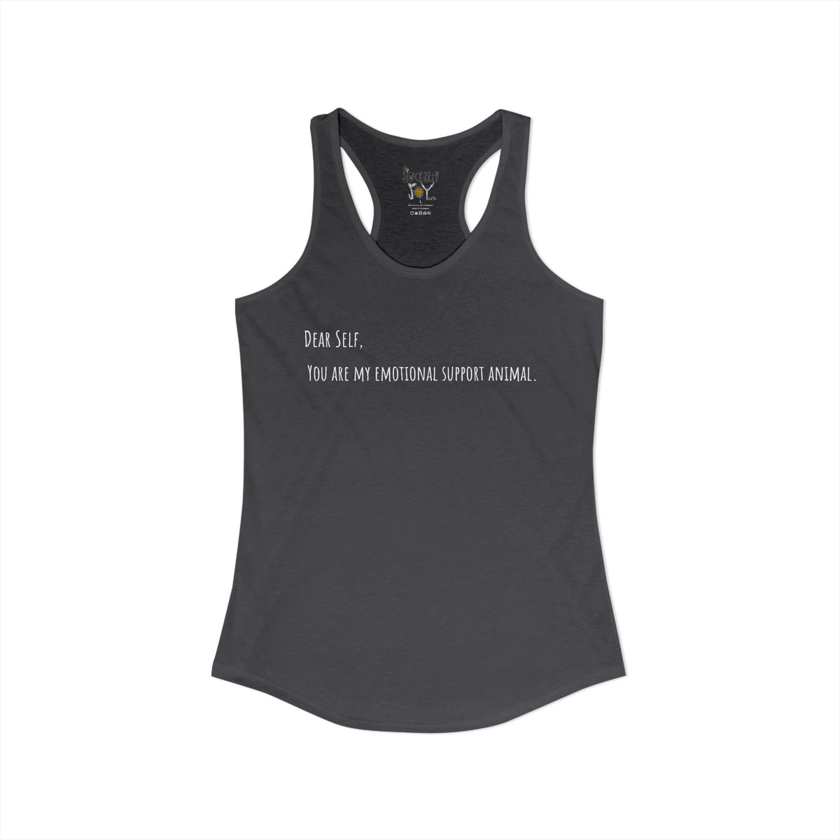 Dear Self Emotional Support Animal racerback tank by C.Cambrea, folded product display
