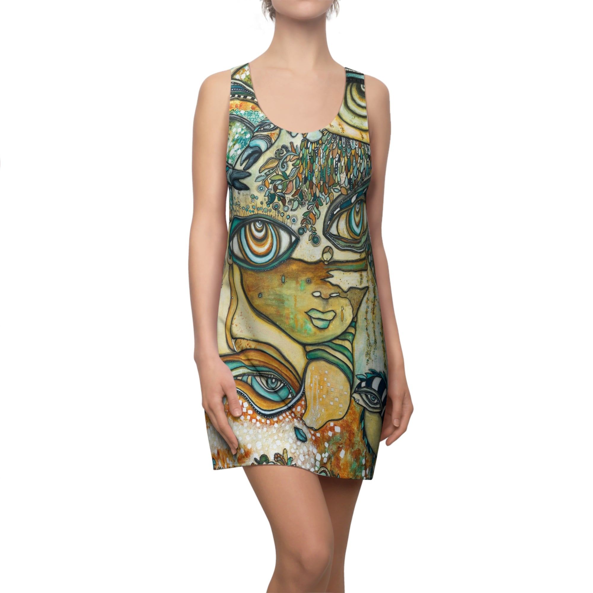 "Love Bird Garden" Mini Boho Racerback Dress Unique Bohemian Fashion