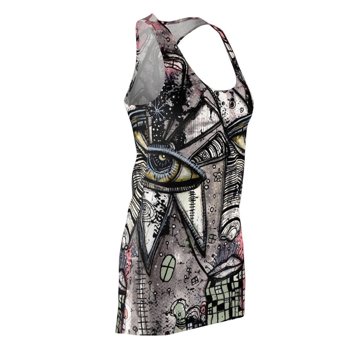 &quot;Written in the Stars 02&quot; Dark Goth Rocker Maximalist Fashion Racerback Mini Dress