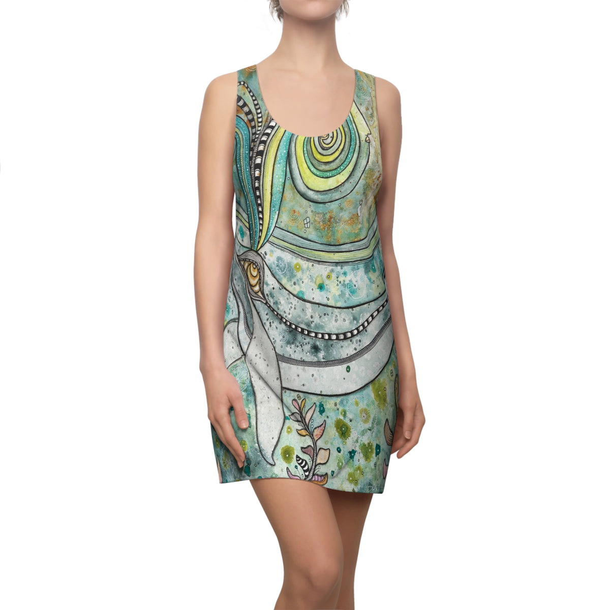 Whale Mini Tank Dress Racerback Original Animal Print Design | Ocean Creature Art | Sexy Above the Knee | Unique Fun Womens Artsy Clothing