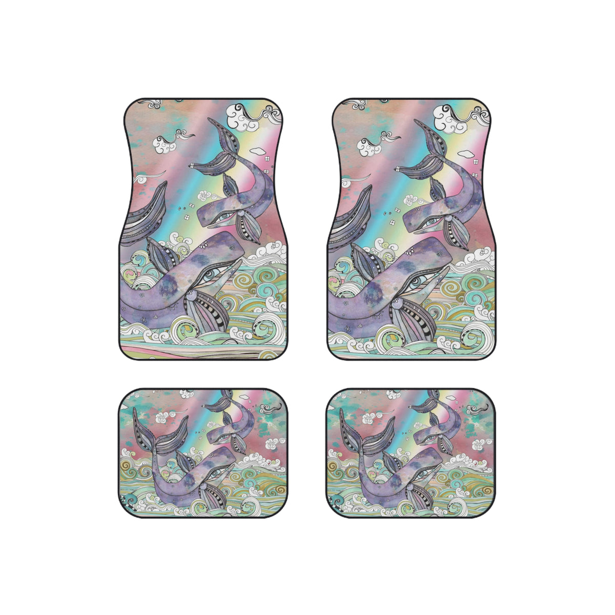 &quot;Plum Purple Whales&quot;  Set of 4 Ocean Beach Theme Sea Creatures Car Mats