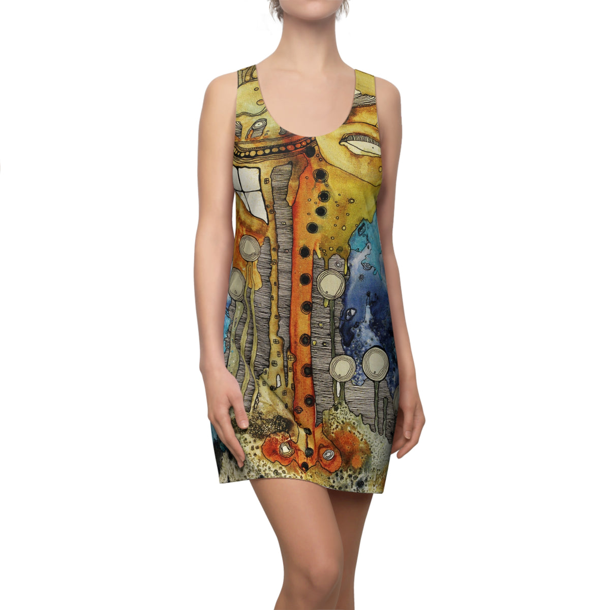 &quot;Growing on Me&quot; Trippy Mini Tank Racerback Dress Original Maximalist Art Fashion Print