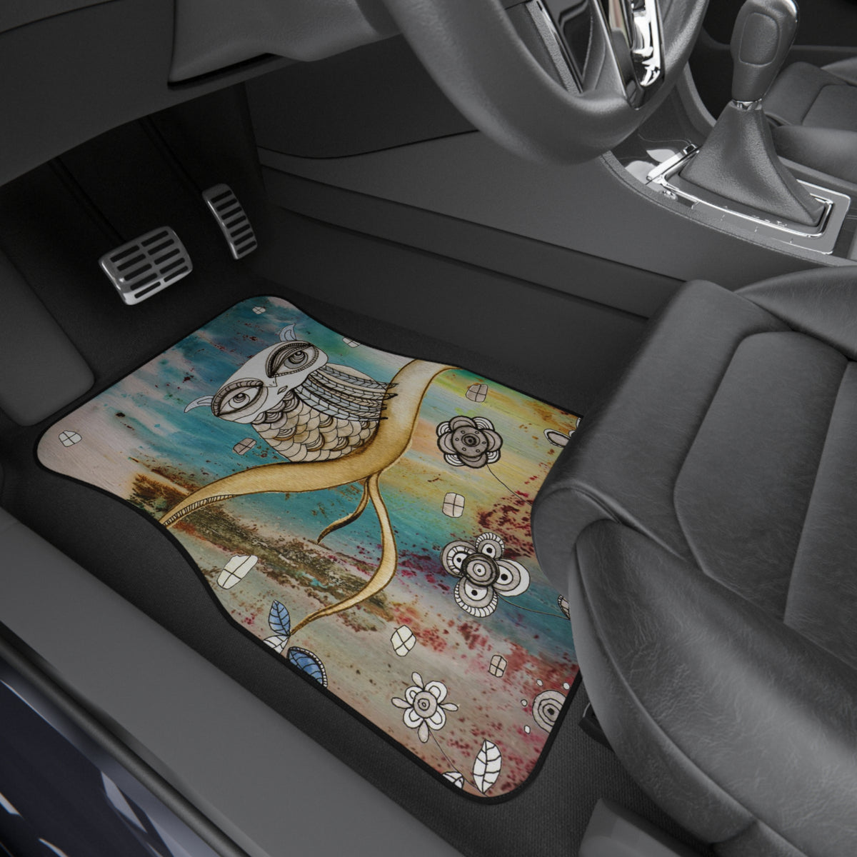 &quot;Surreal Owl I&quot; Owl Boho Car Mats Set of 4