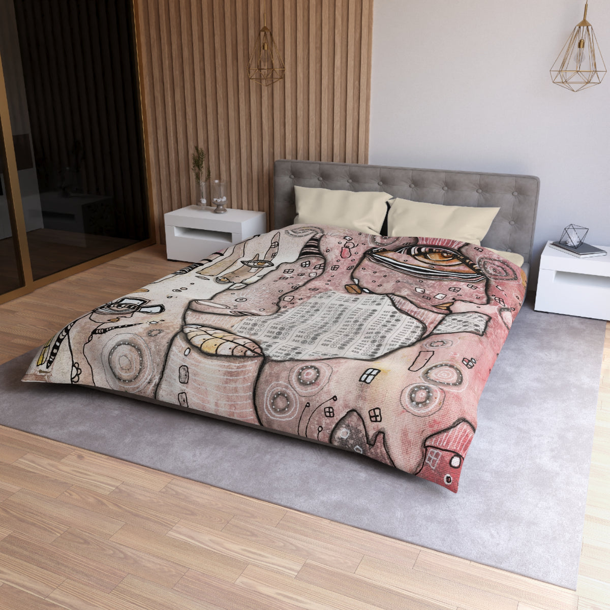 Duvet Cover 'Scantron Collage' — front view on bed