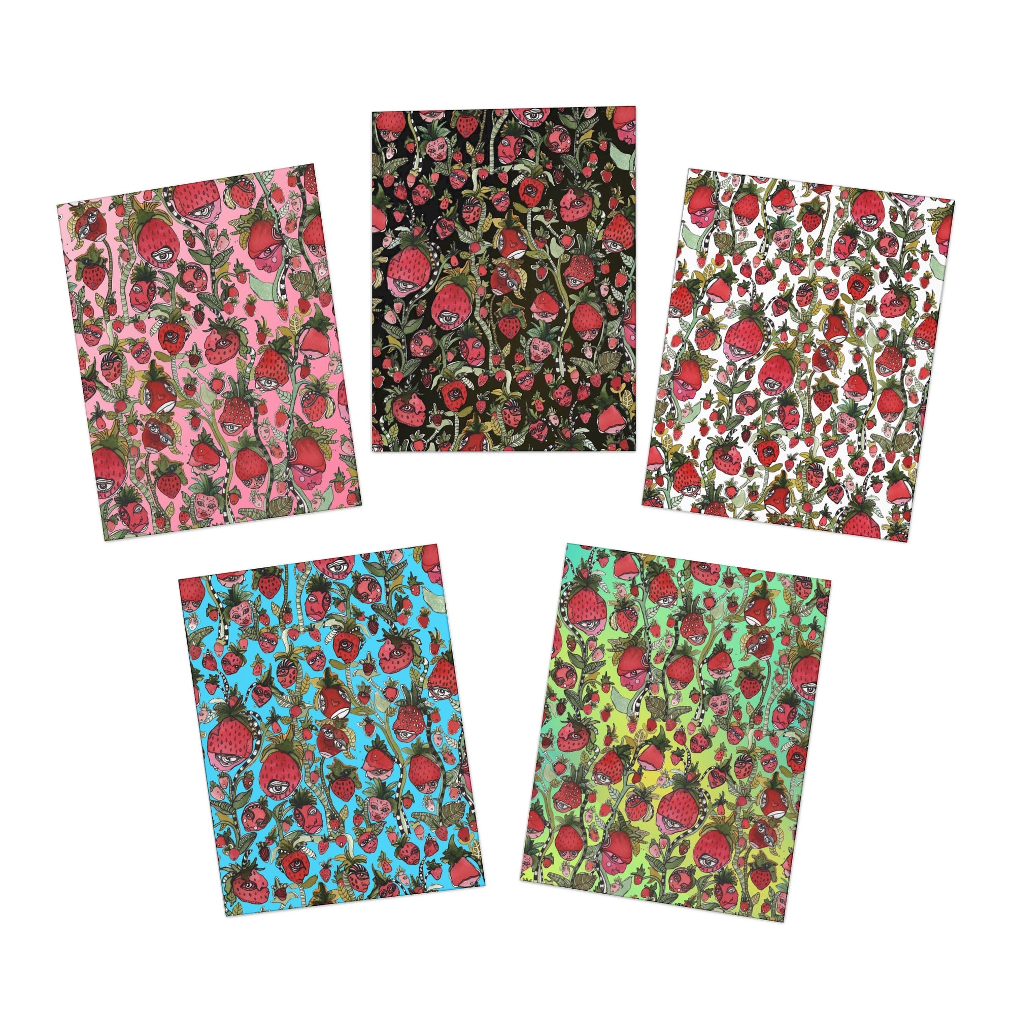 Art Greeting Cards 5 Pack Set with Envelopes Trippy Intuitive Mixed Media Artwork Psychedelic Colorful Unique - Frame them Blank Inside