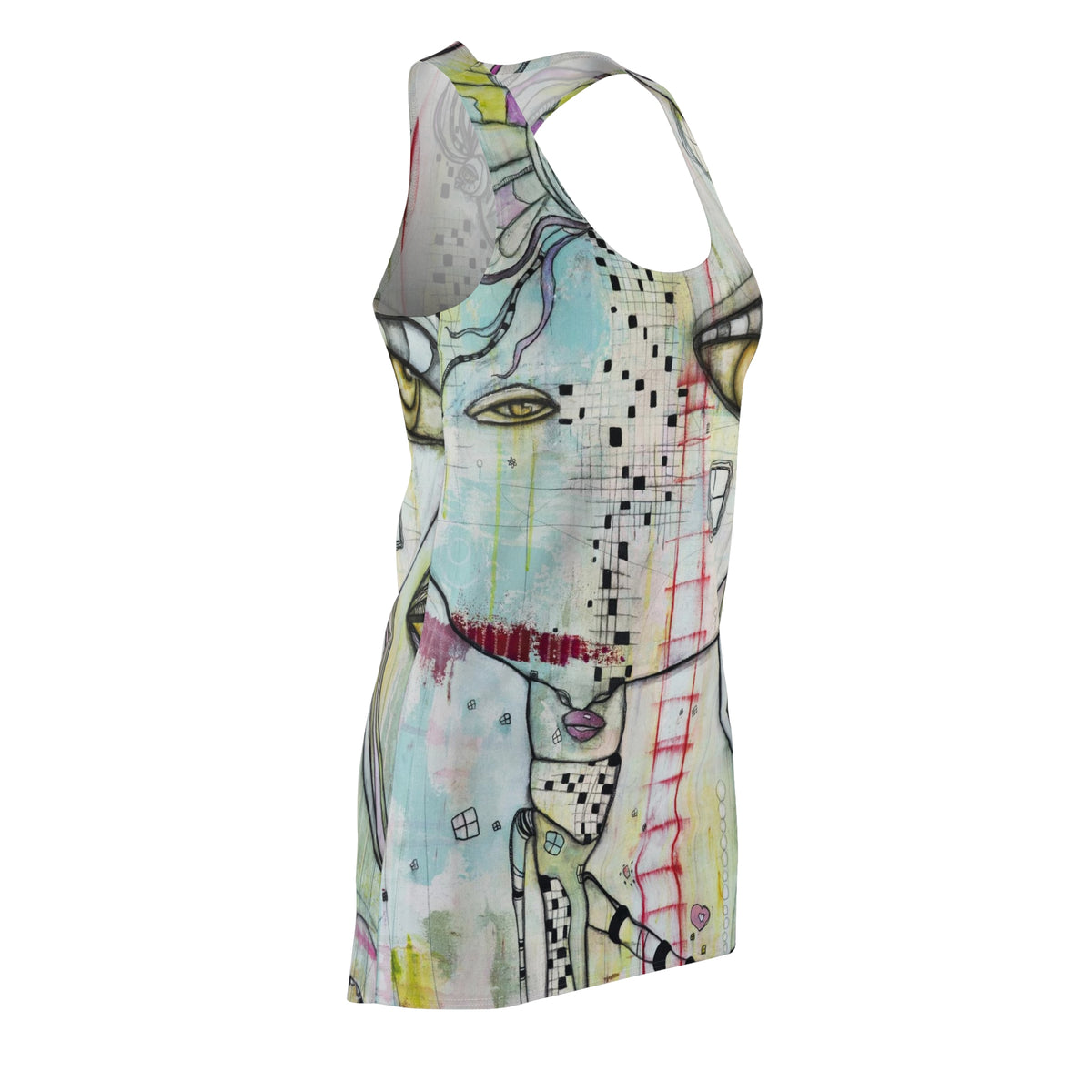 &quot;Almost Together&quot; Colorful Maximalist Mini Racerback Dress Original Abstract Art Fashion