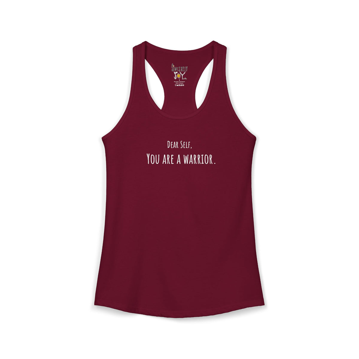 Dear Self You Are A Warrior racerback tank by C.Cambrea, size and fit reference chart
