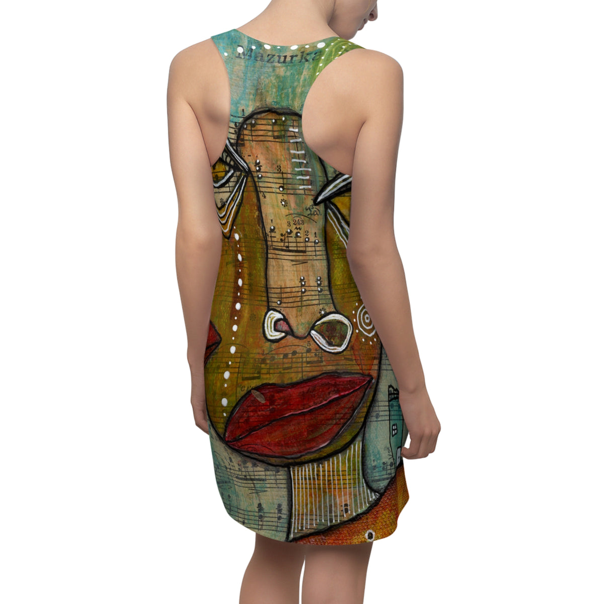 Crazy Mini Racerback Dress Unique Above the Knee Neutral Trippy Face Original Art Fashion Womens Dresses Clothing Bizarre Weird Tank Dress