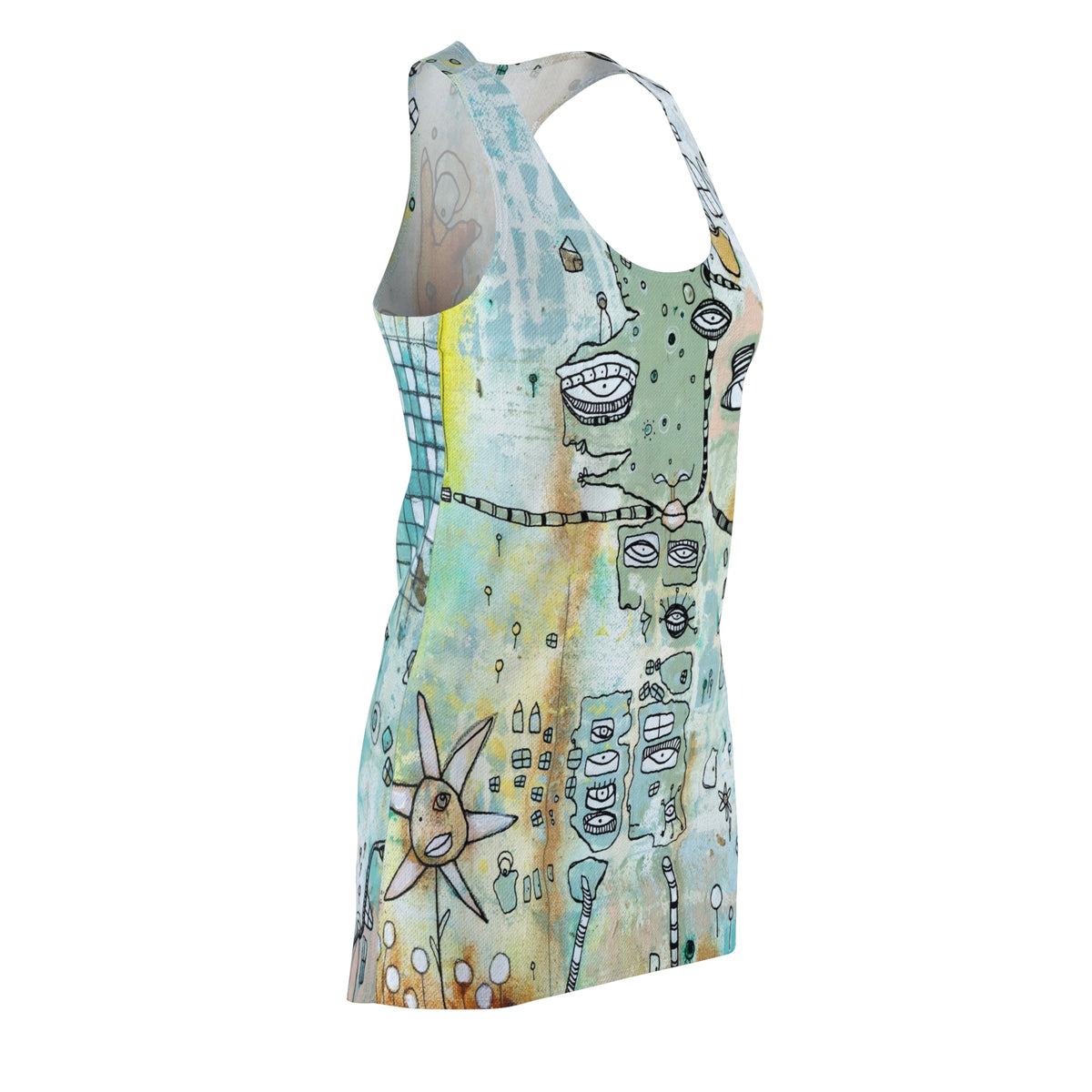 Mini Racerback Dress Unique Above the Knee Original Art Fashion Women's Dresses Clothing Funky Unique Bizarre Weird Ladies Dress Accessories