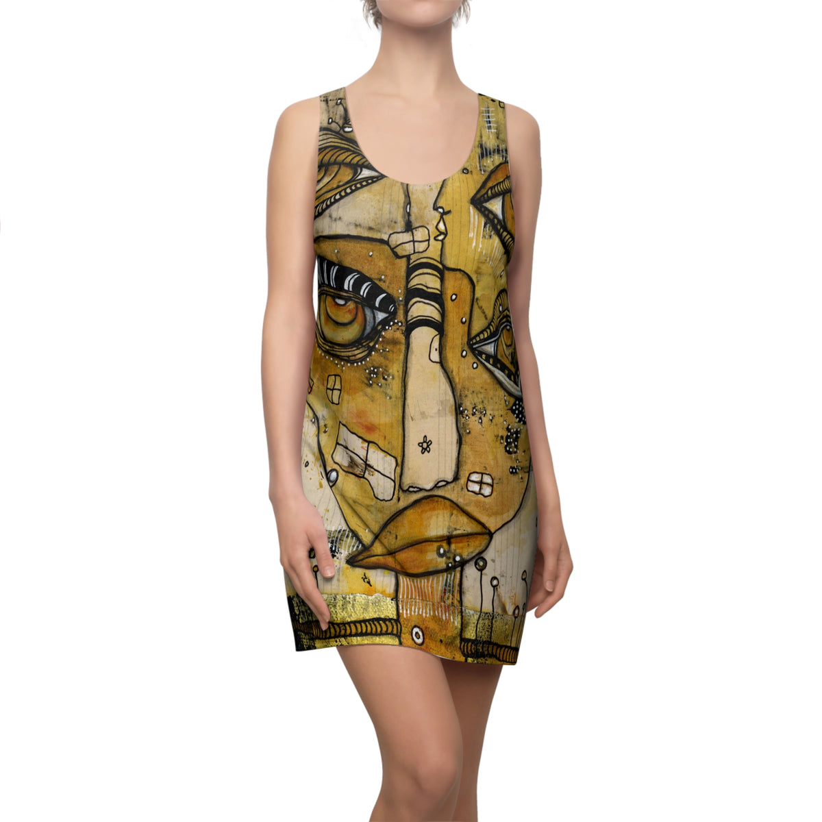 Mini Racerback Dress Unique Above the Knee Neutral Unusual Original Art Fashion Womens Dresses Clothing Bizarre Weird Tank Fashion Dresses