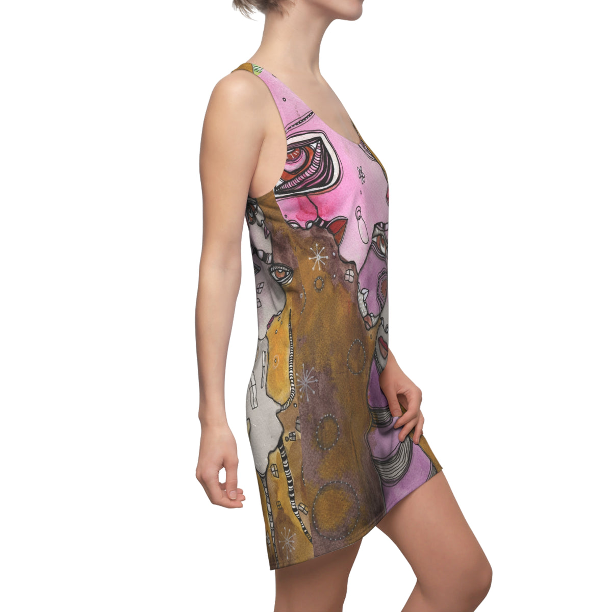 Racerback Dress, Colorful Mini Above the Knee Unique Original Art Fashion Women's Clothing, Tank Designer Fashion, Bizarre Weird Dress