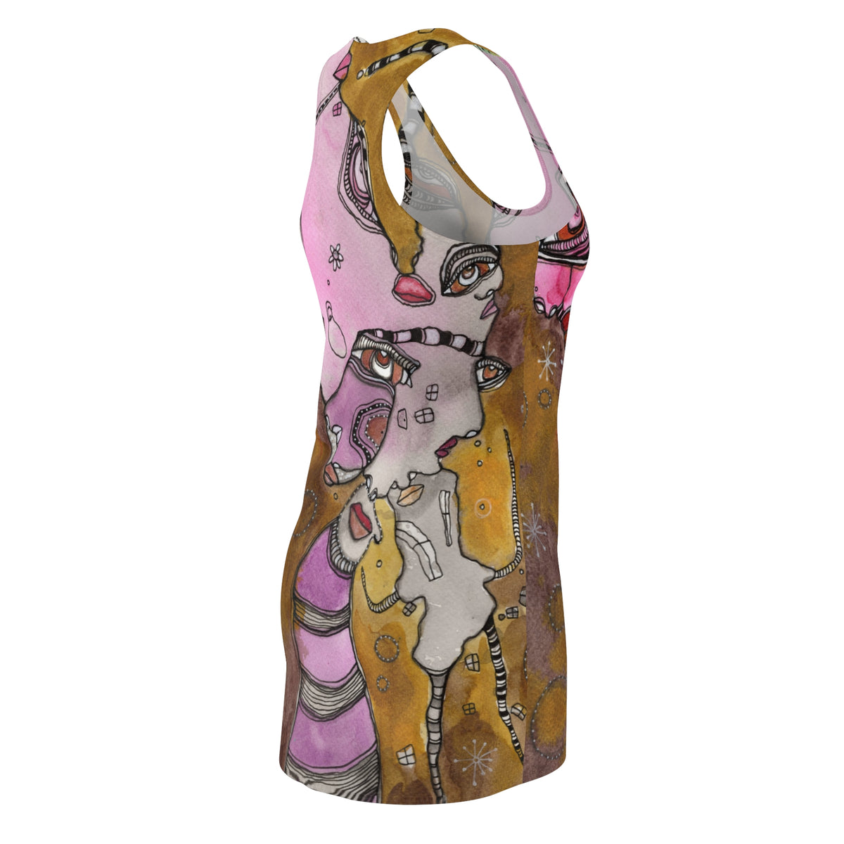 Racerback Dress, Colorful Mini Above the Knee Unique Original Art Fashion Women's Clothing, Tank Designer Fashion, Bizarre Weird Dress