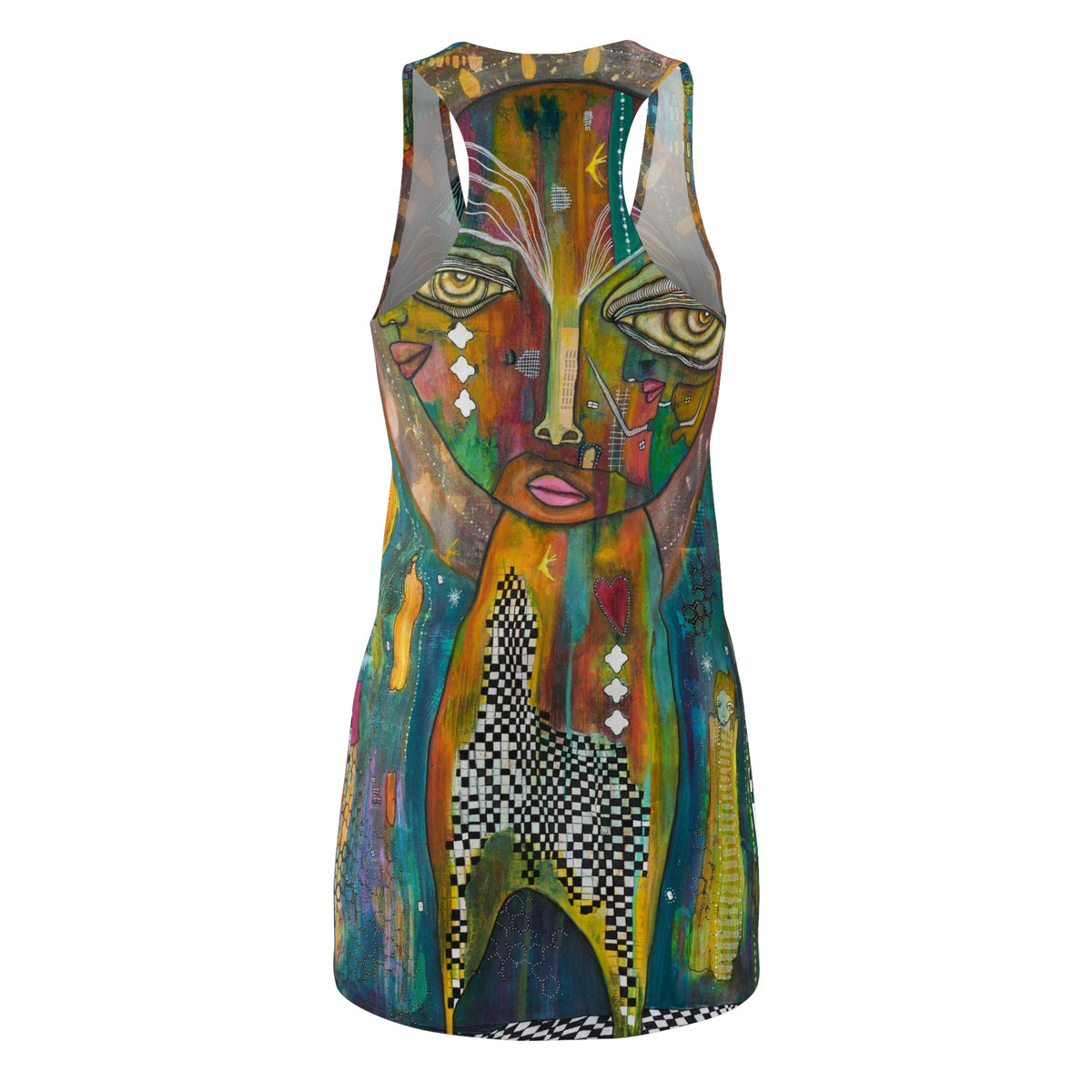 Racerback Dress Colorful Mini Above the Knee Unique Original Art Fashion Women's Clothing, Tank Designer Fashion, Bizarre Weird Goth Dress