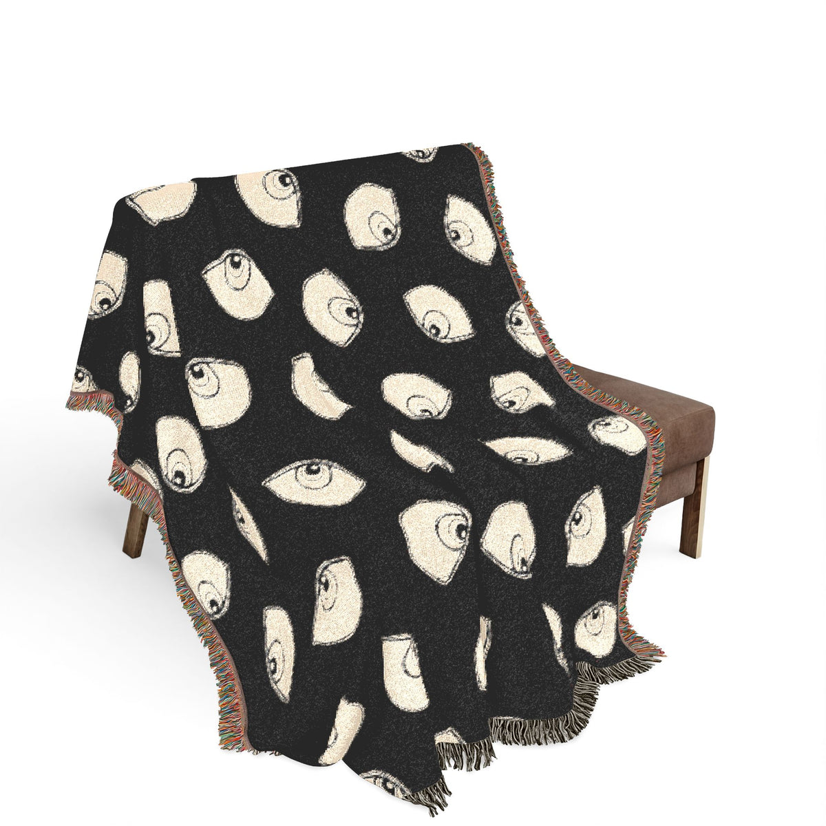 Woven Blanket with Abstract Eye Pattern in Black for Living Room Sofa, Couch Throws, Bed Covers. Soft snuggles