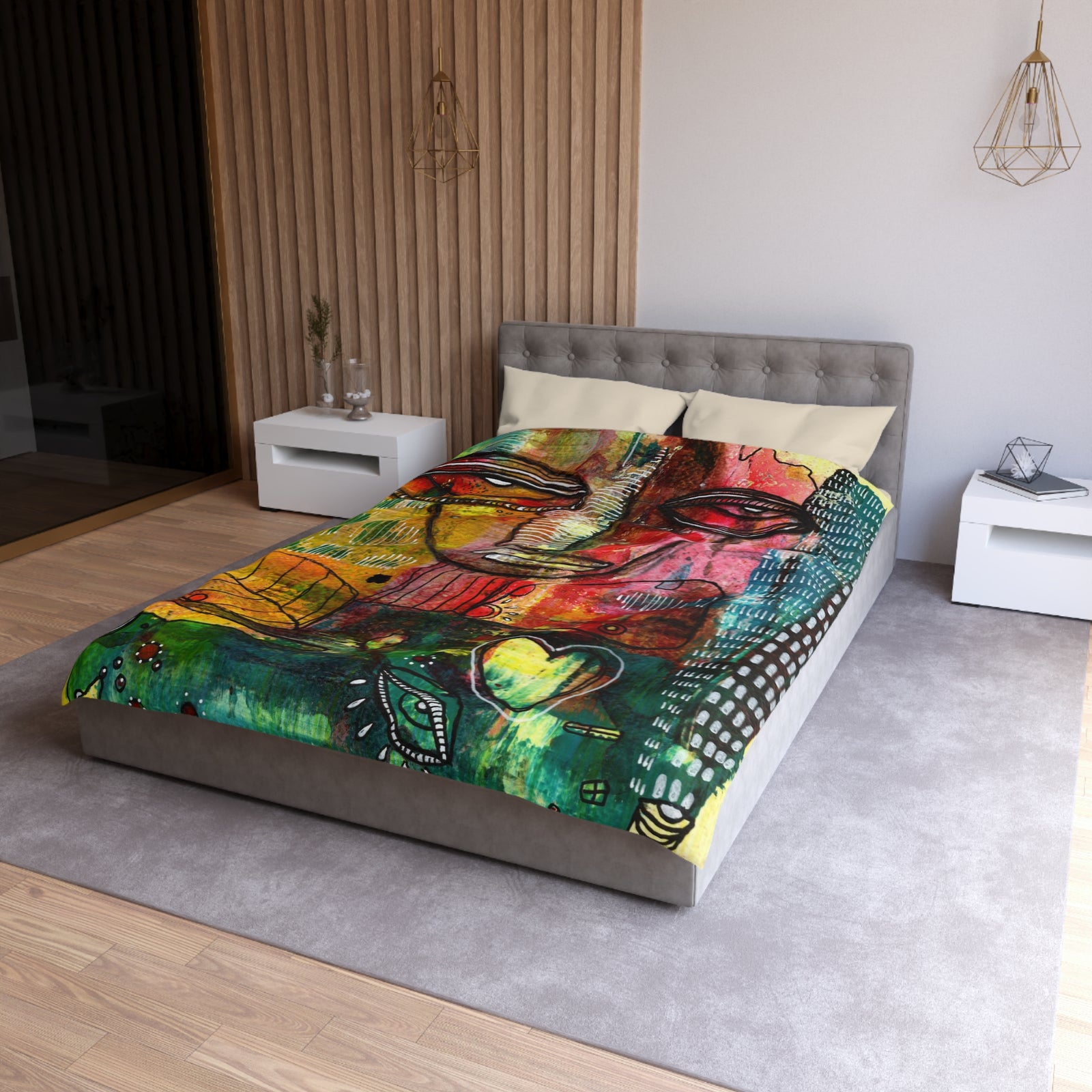 Duvet Cover 'Let's Fly' — front view on bed